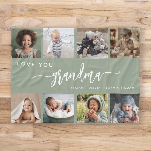 Liefde voor oma sagegroene fotocollage fleece deken