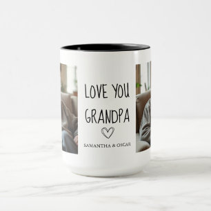 Liefde voor Opa Foto Collage Zwarte Hart Wit  Mok