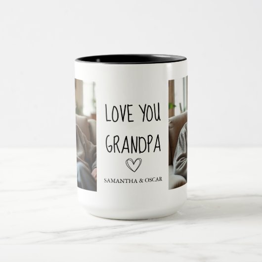 Liefde voor Opa Foto Collage Zwarte Hart Wit Mok (Midden)