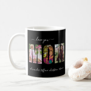 Liefde voor vier foto familienamen zwart wit koffiemok