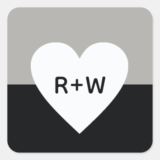 liefde voor zwart/wit hart modern monogram vierkante sticker (Voorkant)