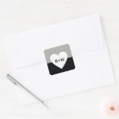 liefde voor zwart/wit hart modern monogram vierkante sticker (Envelop)