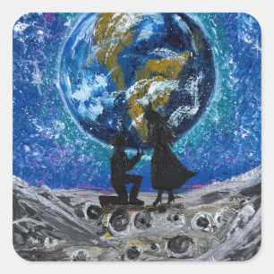 Liefde voorbij de Maan - handgemaakte kunst Vierkante Sticker