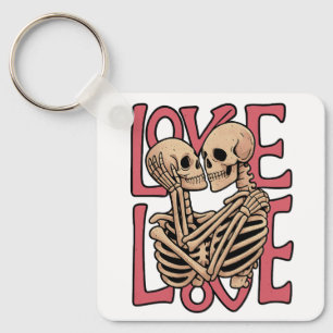 Liefde voorbij de tijd - Skeleton Embrace Art Sleutelhanger