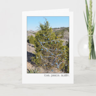 Liefde. Vrede. Austin 360 kerstbomen met laag Feestdagen Kaart