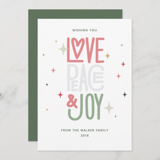 Liefde, vrede en feestdag kaart (Voorkant / Achterkant)