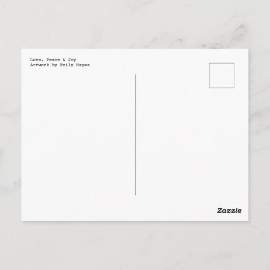 Liefde, vrede en vreugde briefkaart (Achterkant)