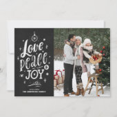 Liefde Vrede en Vreugde Chalkboard Kerstmis Foto Feestdagenkaart (Voorkant)
