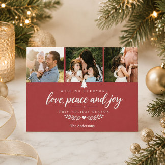 Liefde Vrede en Vreugde Familie Foto Kerstmis Feestdagenkaart