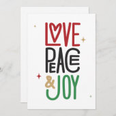 Liefde, vrede en vreugde feestdagenkaart (Voorkant / Achterkant)