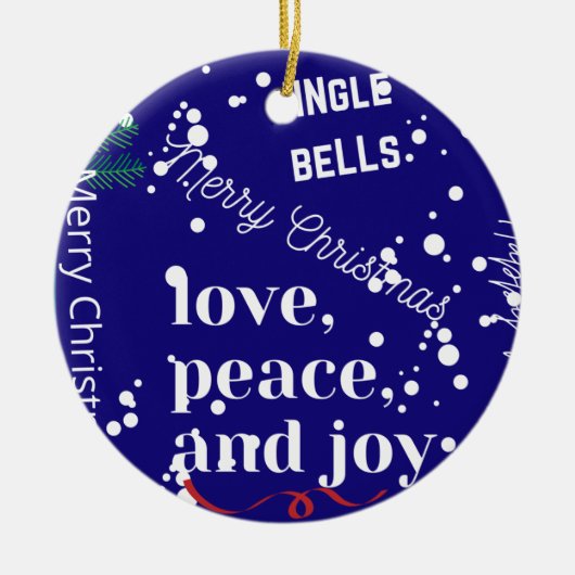 Liefde vrede en vreugde keramisch ornament (Voorkant)