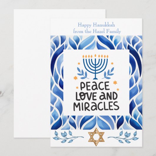 Liefde, vrede en wonderen Chanoeka Kaarten (Voorkant / Achterkant)
