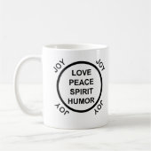 Liefde, Vrede, Geest, Humor, Joy - Keuze van Mokke Koffiemok (Links)
