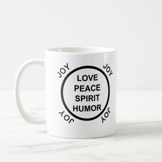 Liefde, Vrede, Geest, Humor, Joy - Keuze van Mokke Koffiemok (Links)