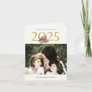 Liefde Vrede Gezondheid Poinsettia Boeket Goud 202 Feestdagen Kaart