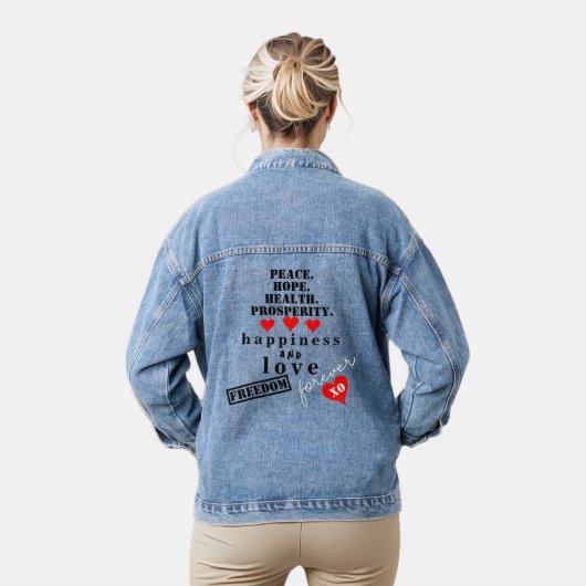 Liefde Vrede Hoop Vrijheid Rode Harten Denim Jacket (Model)