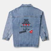 Liefde Vrede Hoop Vrijheid Rode Harten Denim Jacket (Achterkant)