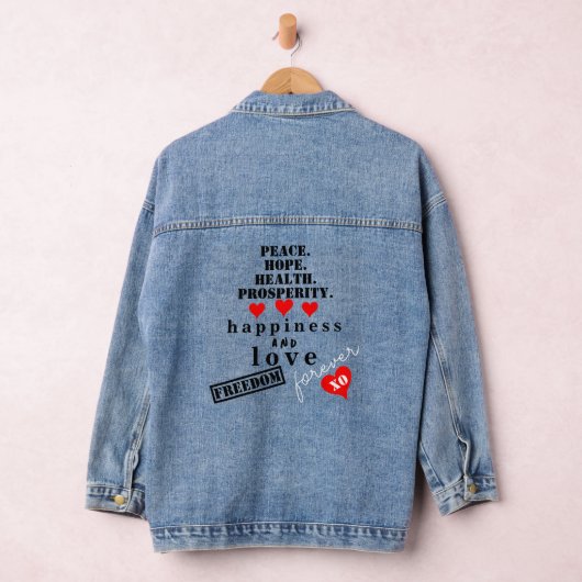 Liefde Vrede Hoop Vrijheid Rode Harten Denim Jacket (Hangar)
