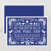 Liefde vrede, Joy papel picado blauw Kerstfeest Feestdagenkaart (Voorkant / Achterkant)