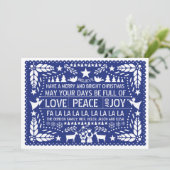 Liefde vrede, Joy papel picado blauw Kerstfeest Feestdagenkaart (Staand voorkant)