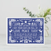 Liefde, Vrede, Joy papel picado blauw kerstfeest Feestdagenkaart (Staand voorkant)