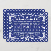 Liefde vrede, Joy papel picado blauw Kerstfeest Feestdagenkaart (Voorkant / Achterkant)