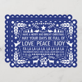 Liefde vrede, Joy papel picado blauw Kerstfeest Feestdagenkaart