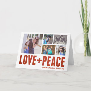 Liefde + Vrede Modern Minimal 5-foto Vakantie Feestdagen Kaart