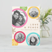 Liefde vrede sneeuwvlokken kleurrijke foto vakanti feestdagenkaart (Staand voorkant)