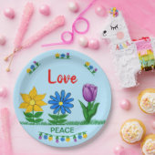 Liefde Vrede Tuin Bloemen Wit Papieren Bordje (Feest)