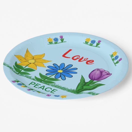 Liefde Vrede Tuin Bloemen Wit Papieren Bordje (Gekanteld)