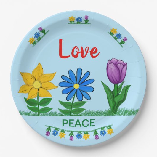 Liefde Vrede Tuin Bloemen Wit Papieren Bordje (Voorkant)