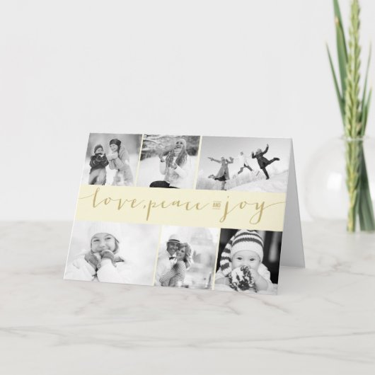 Liefde Vrede Vreugde Calligraphy Modern 6 Foto Col Feestdagen Kaart (Voorkant)