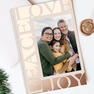 LIEFDE VREDE VREUGDE één fotolijst blush roze goud Folie Feestdagenkaart