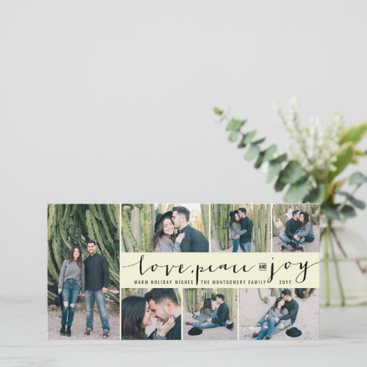 Liefde Vrede Vreugde Eenvoudig Moderne Script 7 Fo Feestdagenkaart (Staand voorkant)