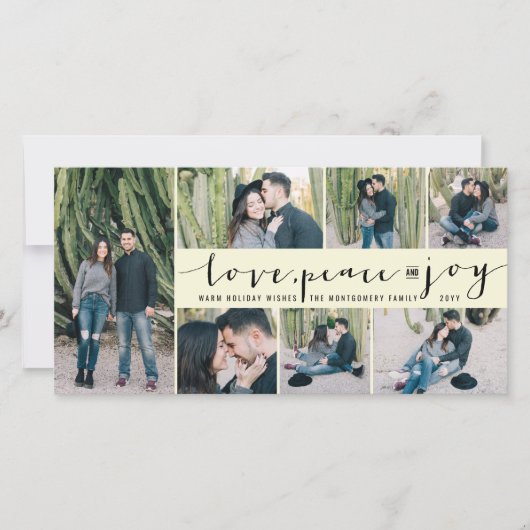 Liefde Vrede Vreugde Eenvoudig Moderne Script 7 Fo Feestdagenkaart (Voorkant)