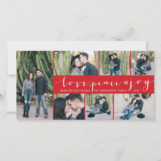 Liefde Vrede Vreugde Eenvoudige Trendy Script Mode Feestdagenkaart (Voorkant)