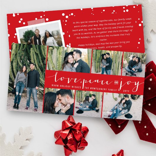 Liefde Vrede Vreugde Eenvoudige Trendy Script Mode Feestdagenkaart