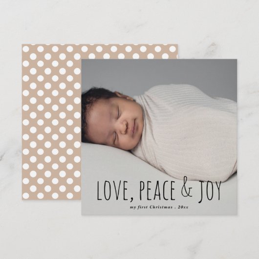 Liefde Vrede & vreugde | Eerste kerst Baby foto Feestdagenkaart (Voorkant / Achterkant)