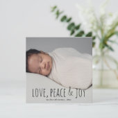 Liefde Vrede & vreugde | Eerste kerst Baby foto Feestdagenkaart (Staand voorkant)