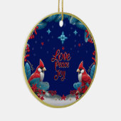 Liefde, vrede, vreugde: Kardinaal Kerstmis Keramisch Ornament (Rechts)