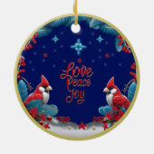 Liefde, vrede, vreugde: Kardinaal Kerstmis Keramisch Ornament (Achterkant)