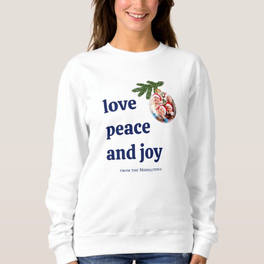Liefde Vrede Vreugde Kerst Dames Navyblauw Casual Trui (Voorkant)