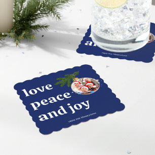 Liefde Vrede Vreugde Kerst Familie Foto Navyblauw Kartonnen Onderzetters