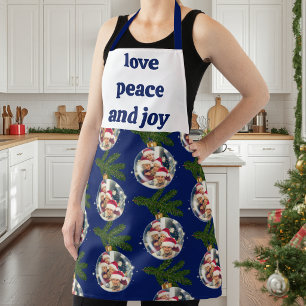 Liefde Vrede Vreugde Kerst Foto Patroon Navy Blauw Schort