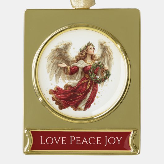 Liefde Vrede Vreugde Kerstengel Verguld Banner Ornament (Voorkant)