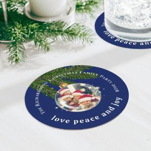 Liefde Vrede Vreugde Kerstfeest Foto Navyblauw Ronde Kartonnen Onderzetter