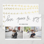 Liefde Vrede Vreugde Modern Vakantie Schrift Twee  Feestdagenkaart (Voorkant / Achterkant)