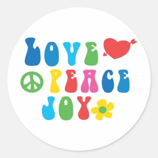 Liefde Vrede Vreugde Ronde Stickers, Glanzend Sticker (Voorkant)
