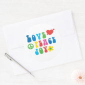 Liefde Vrede Vreugde Ronde Stickers, Glanzend Sticker (Envelop)